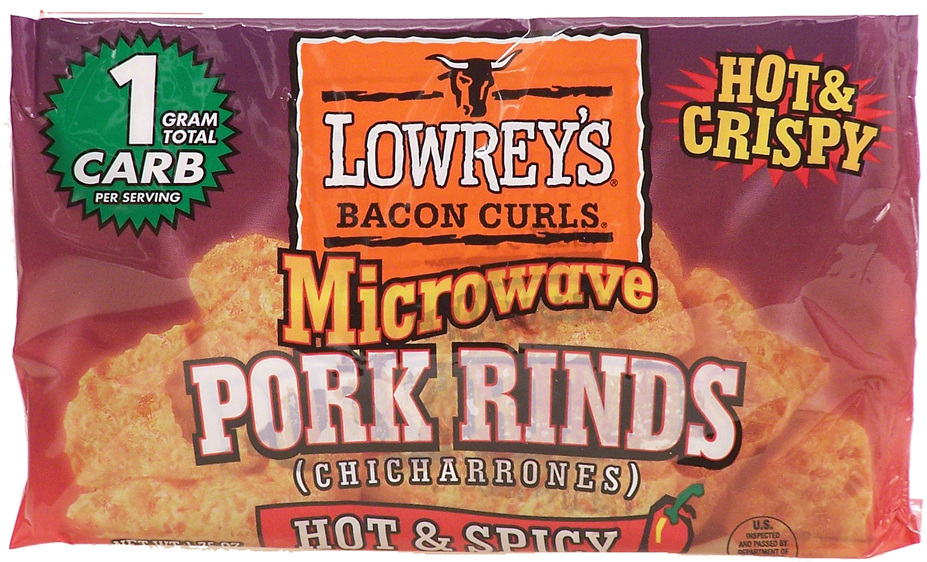 Lowrey's  microwave pork rinds, bacon curls, hot & crispy, hot & spicy, chicharrones Full-Size Picture